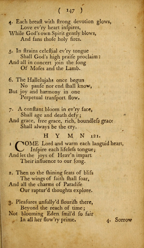 A Choice Collection of Hymns, in which are some never before printed page 147