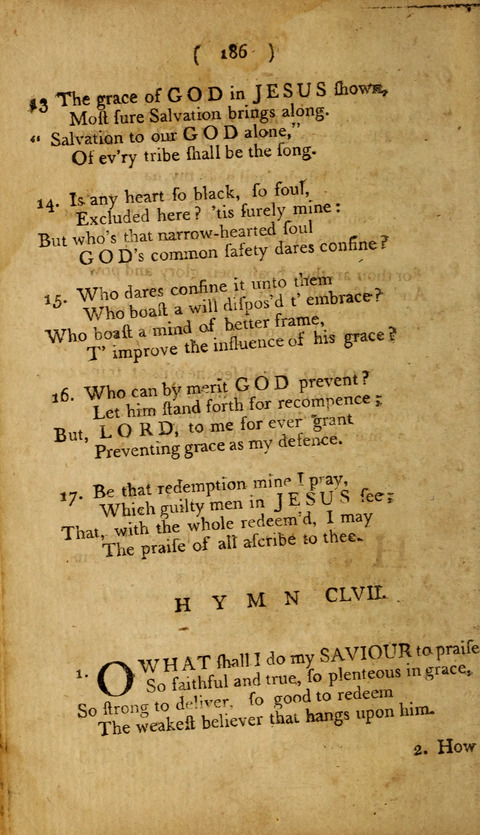 A Choice Collection of Hymns, in which are some never before printed page 186