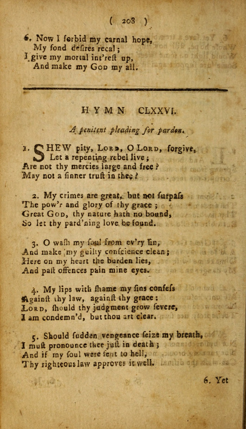 A Choice Collection of Hymns, in which are some never before printed page 208