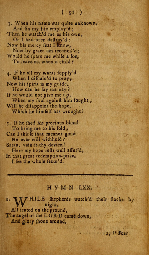 A Choice Collection of Hymns, in which are some never before printed page 91