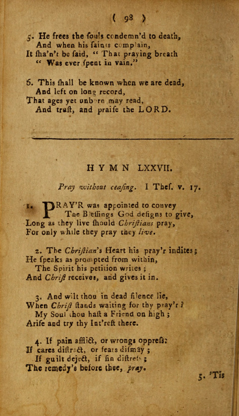 A Choice Collection of Hymns, in which are some never before printed page 98