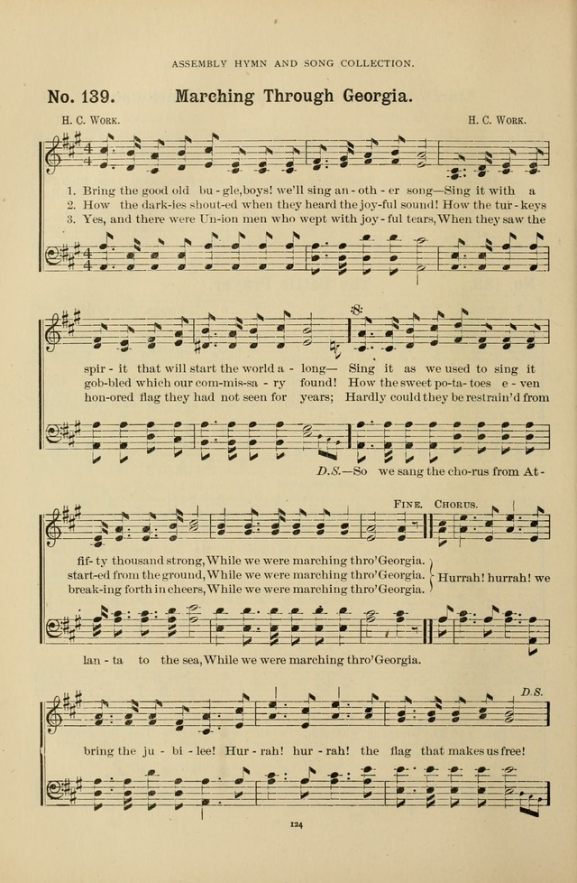 The Assembly Hymn and Song Collection: designed for use in chapel, assembly, convocation, or general exercises of schools, normals, colleges and universities. (3rd ed.) page 124