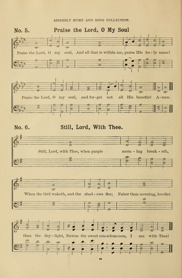 The Assembly Hymn and Song Collection: designed for use in chapel, assembly, convocation, or general exercises of schools, normals, colleges and universities. (3rd ed.) page 22