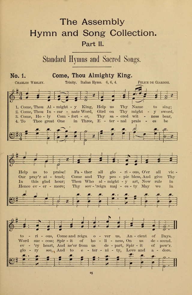 The Assembly Hymn and Song Collection: designed for use in chapel, assembly, convocation, or general exercises of schools, normals, colleges and universities. (3rd ed.) page 25
