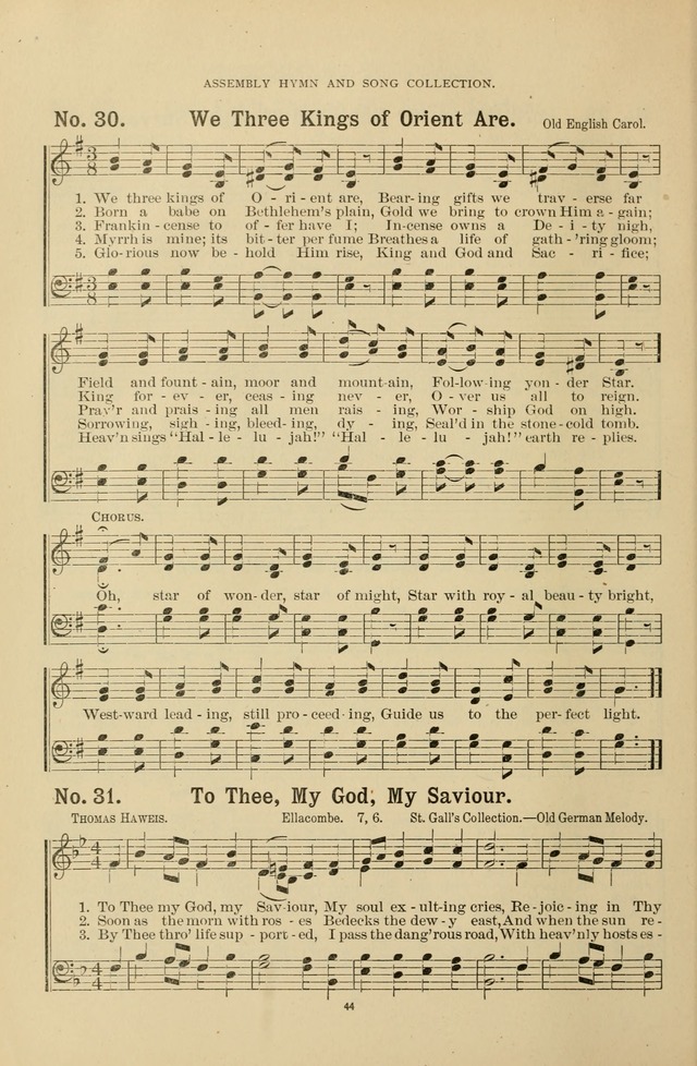 The Assembly Hymn and Song Collection: designed for use in chapel, assembly, convocation, or general exercises of schools, normals, colleges and universities. (3rd ed.) page 44