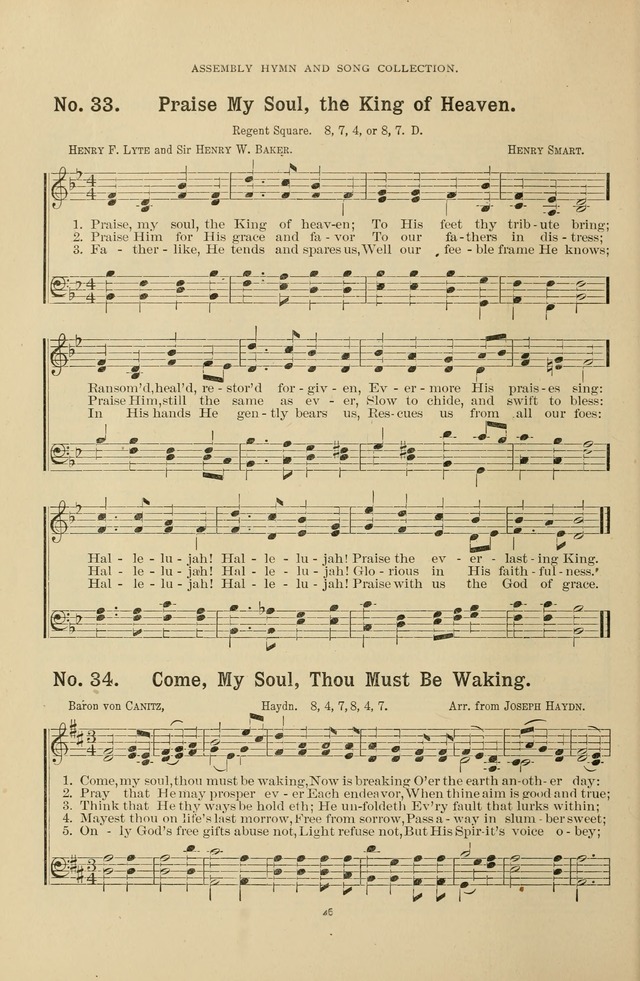 The Assembly Hymn and Song Collection: designed for use in chapel, assembly, convocation, or general exercises of schools, normals, colleges and universities. (3rd ed.) page 46