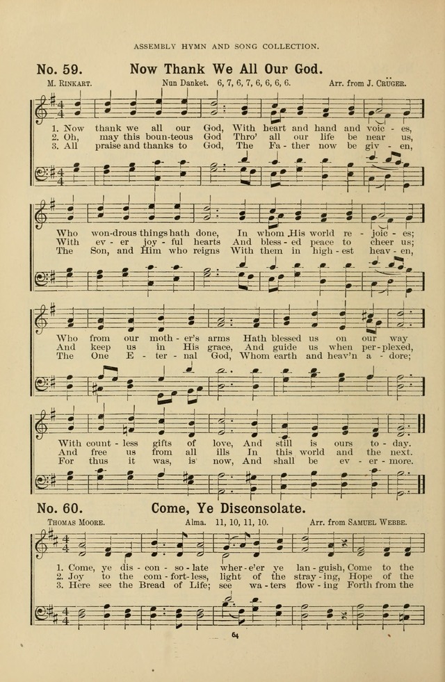 The Assembly Hymn and Song Collection: designed for use in chapel, assembly, convocation, or general exercises of schools, normals, colleges and universities. (3rd ed.) page 64