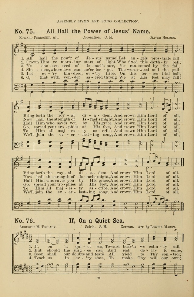 The Assembly Hymn and Song Collection: designed for use in chapel, assembly, convocation, or general exercises of schools, normals, colleges and universities. (3rd ed.) page 74