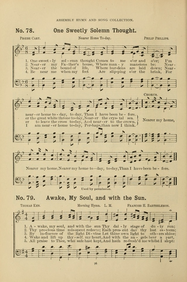 The Assembly Hymn and Song Collection: designed for use in chapel, assembly, convocation, or general exercises of schools, normals, colleges and universities. (3rd ed.) page 76