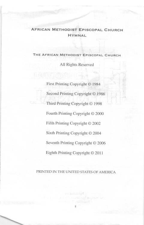 African Methodist Episcopal Church Hymnal page ii