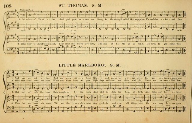 The American Vocalist: a selection of tunes, anthems, sentences, and hymns, old and new: designed for the church, the vestry, or the parlor; adapted to every variety of metre in common use. (Rev. ed.) page 108