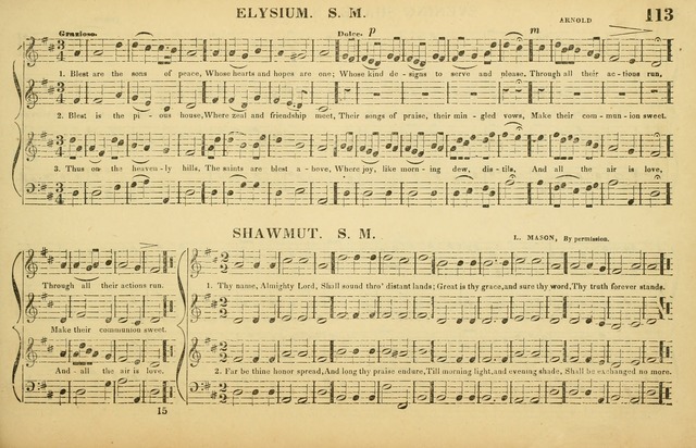 The American Vocalist: a selection of tunes, anthems, sentences, and hymns, old and new: designed for the church, the vestry, or the parlor; adapted to every variety of metre in common use. (Rev. ed.) page 113