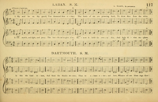 The American Vocalist: a selection of tunes, anthems, sentences, and hymns, old and new: designed for the church, the vestry, or the parlor; adapted to every variety of metre in common use. (Rev. ed.) page 117