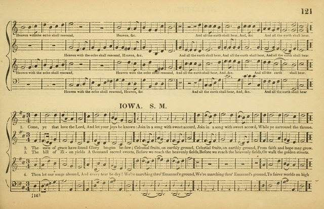 The American Vocalist: a selection of tunes, anthems, sentences, and hymns, old and new: designed for the church, the vestry, or the parlor; adapted to every variety of metre in common use. (Rev. ed.) page 121
