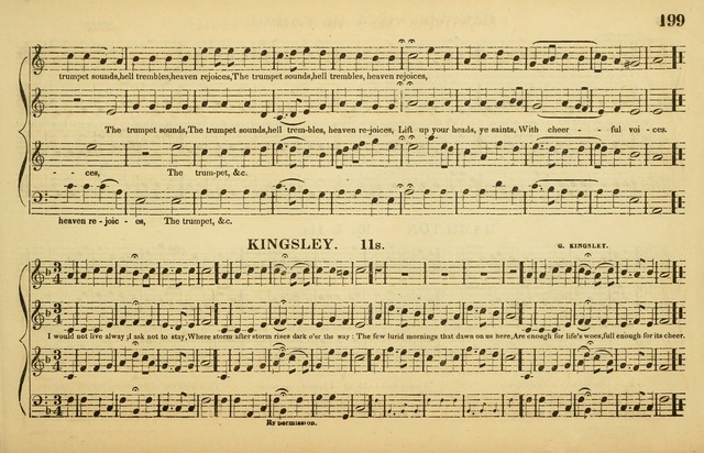 The American Vocalist: a selection of tunes, anthems, sentences, and hymns, old and new: designed for the church, the vestry, or the parlor; adapted to every variety of metre in common use. (Rev. ed.) page 199
