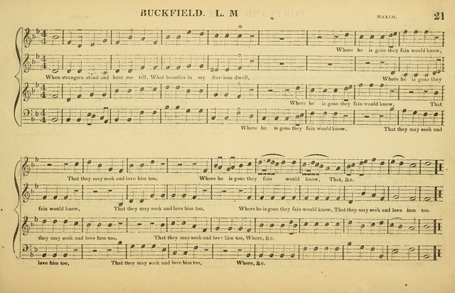 The American Vocalist: a selection of tunes, anthems, sentences, and hymns, old and new: designed for the church, the vestry, or the parlor; adapted to every variety of metre in common use. (Rev. ed.) page 21