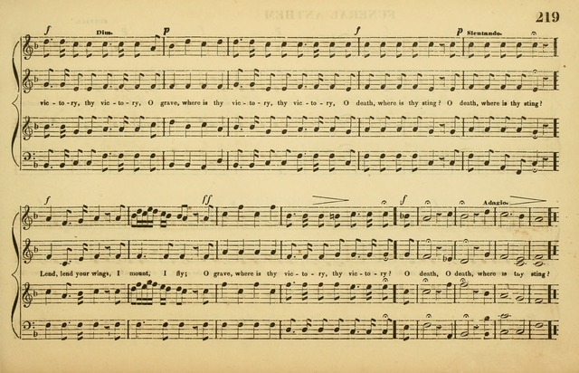 The American Vocalist: a selection of tunes, anthems, sentences, and hymns, old and new: designed for the church, the vestry, or the parlor; adapted to every variety of metre in common use. (Rev. ed.) page 219
