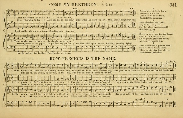 The American Vocalist: a selection of tunes, anthems, sentences, and hymns, old and new: designed for the church, the vestry, or the parlor; adapted to every variety of metre in common use. (Rev. ed.) page 341