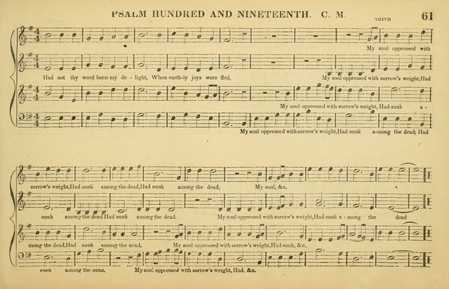 The American Vocalist: a selection of tunes, anthems, sentences, and hymns, old and new: designed for the church, the vestry, or the parlor; adapted to every variety of metre in common use. (Rev. ed.) page 61