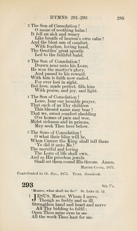 The Book of Common Praise: being the Hymn Book of the Church of England in Canada. Annotated edition page 285