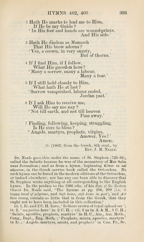 The Book of Common Praise: being the Hymn Book of the Church of England in Canada. Annotated edition page 393