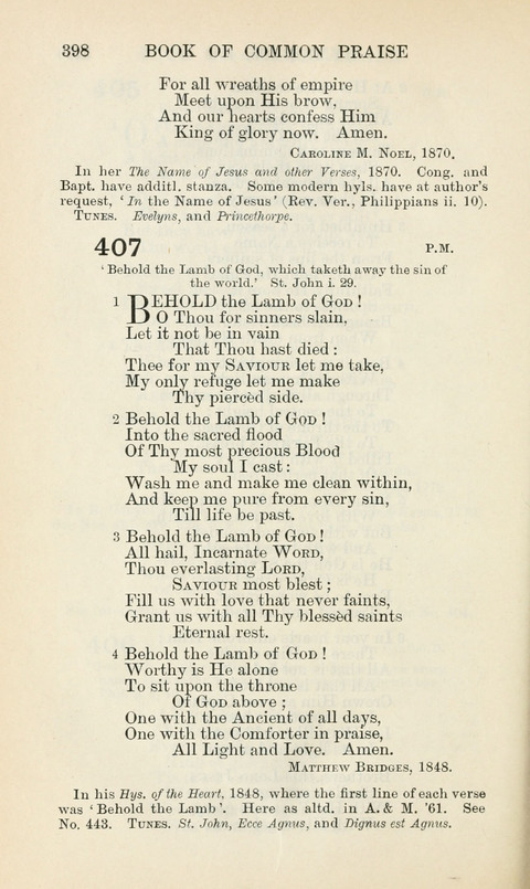The Book of Common Praise: being the Hymn Book of the Church of England in Canada. Annotated edition page 398
