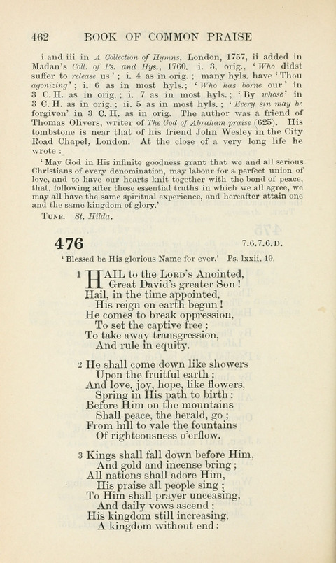 The Book of Common Praise: being the Hymn Book of the Church of England in Canada. Annotated edition page 462