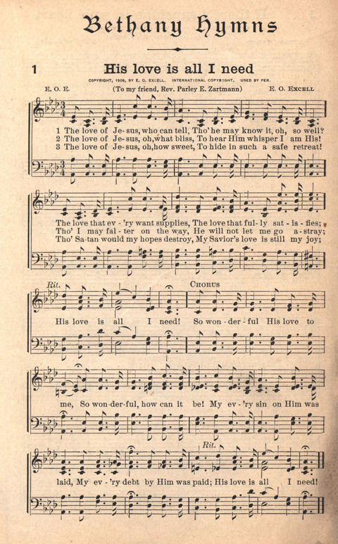 Bethany Hymns: A compilation of Choice Songs and Hymns page 1