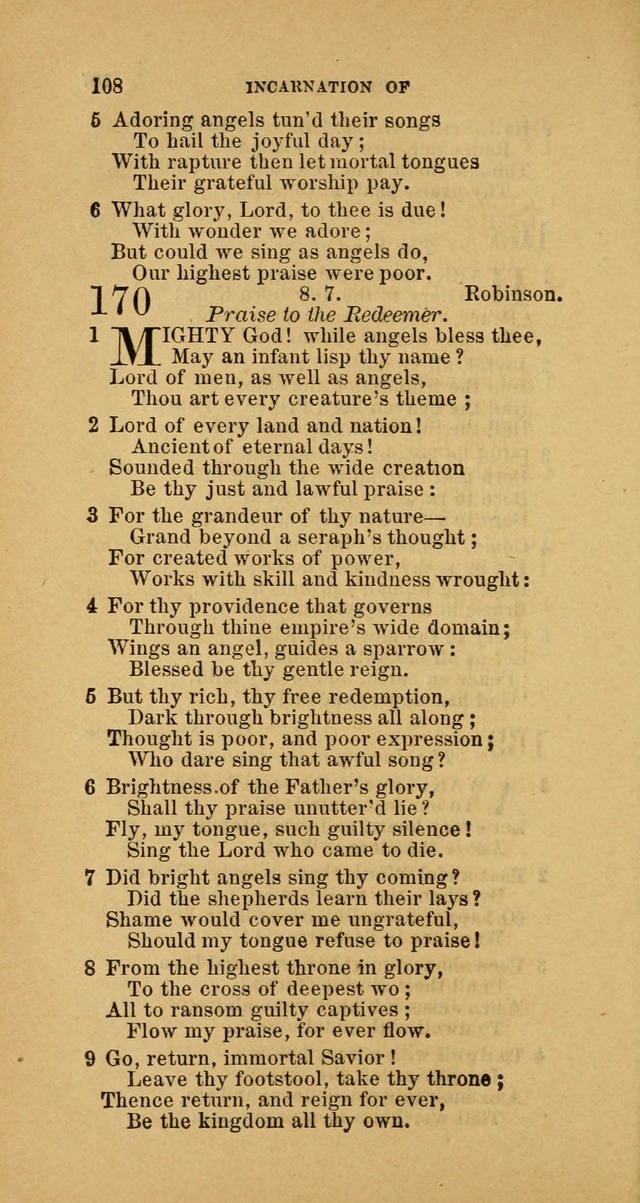 The Baptist Hymn Book: comprising a large and choice collection of psalms, hymns and spiritual songs, adapted to the faith and order of the Old School, or Primitive Baptists (2nd stereotype Ed.) page 108
