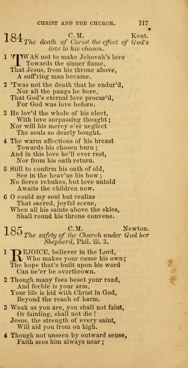 The Baptist Hymn Book: comprising a large and choice collection of psalms, hymns and spiritual songs, adapted to the faith and order of the Old School, or Primitive Baptists (2nd stereotype Ed.) page 117