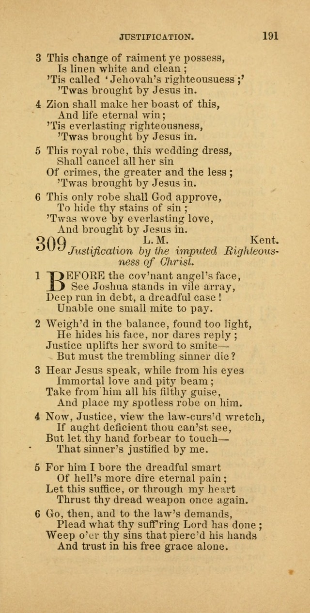 The Baptist Hymn Book: comprising a large and choice collection of psalms, hymns and spiritual songs, adapted to the faith and order of the Old School, or Primitive Baptists (2nd stereotype Ed.) page 191