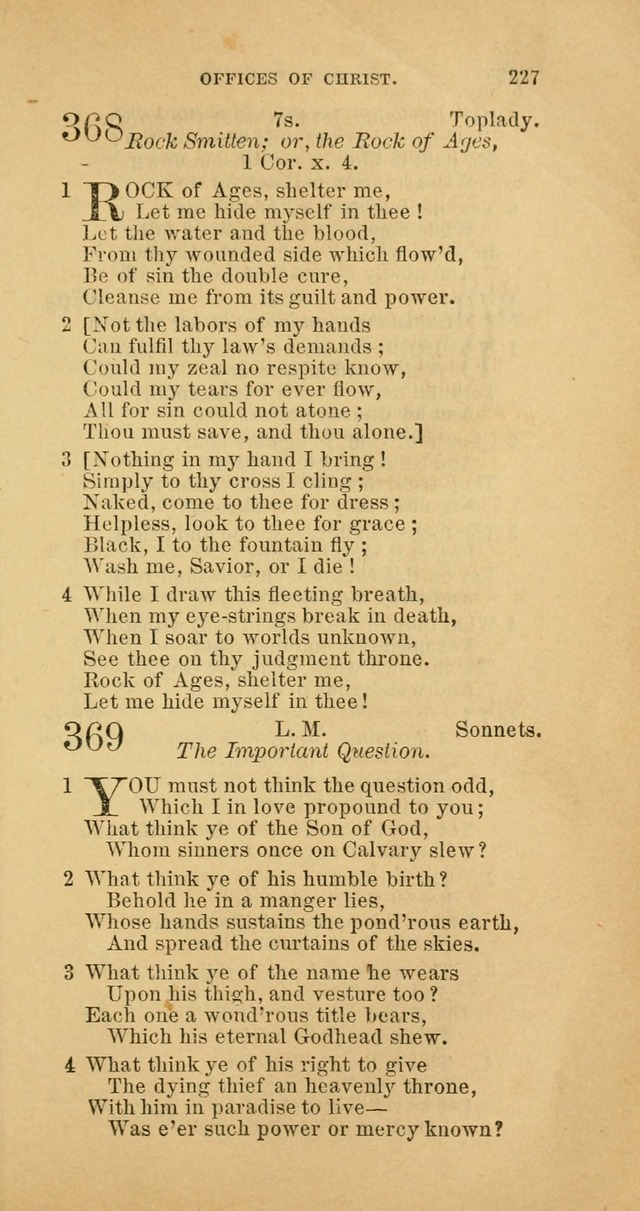 The Baptist Hymn Book: comprising a large and choice collection of psalms, hymns and spiritual songs, adapted to the faith and order of the Old School, or Primitive Baptists (2nd stereotype Ed.) page 227