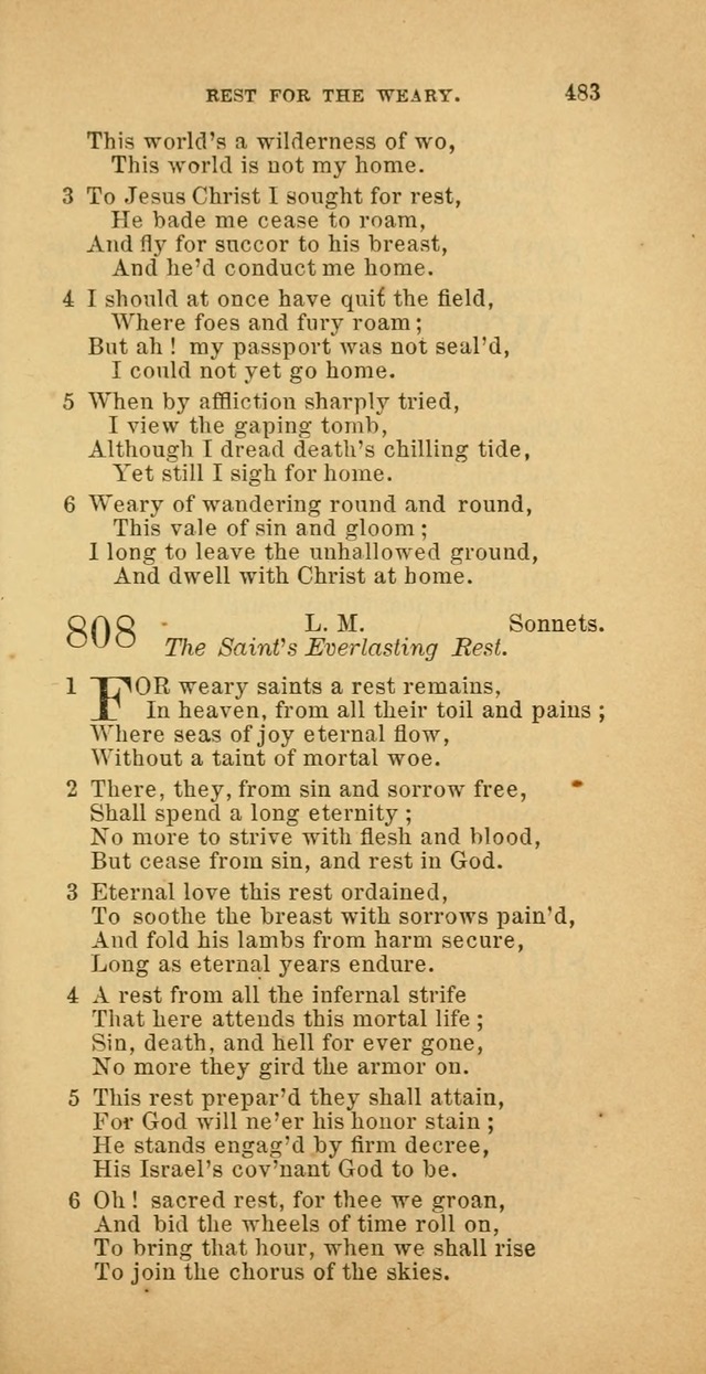 The Baptist Hymn Book: comprising a large and choice collection of psalms, hymns and spiritual songs, adapted to the faith and order of the Old School, or Primitive Baptists (2nd stereotype Ed.) page 485