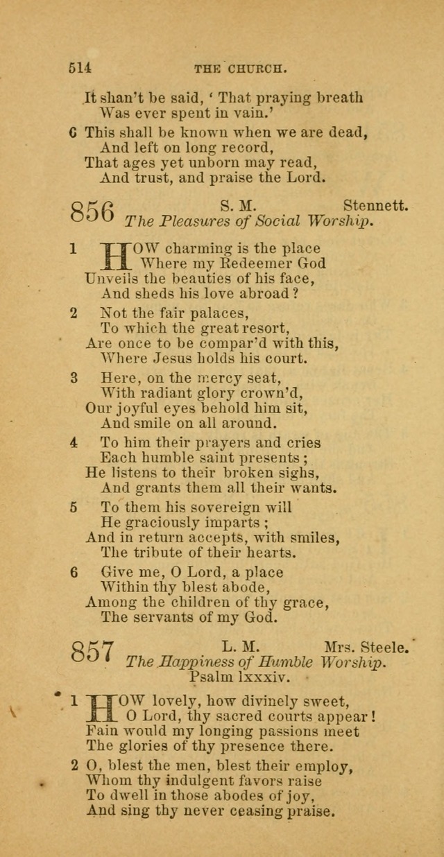 The Baptist Hymn Book: comprising a large and choice collection of psalms, hymns and spiritual songs, adapted to the faith and order of the Old School, or Primitive Baptists (2nd stereotype Ed.) page 516