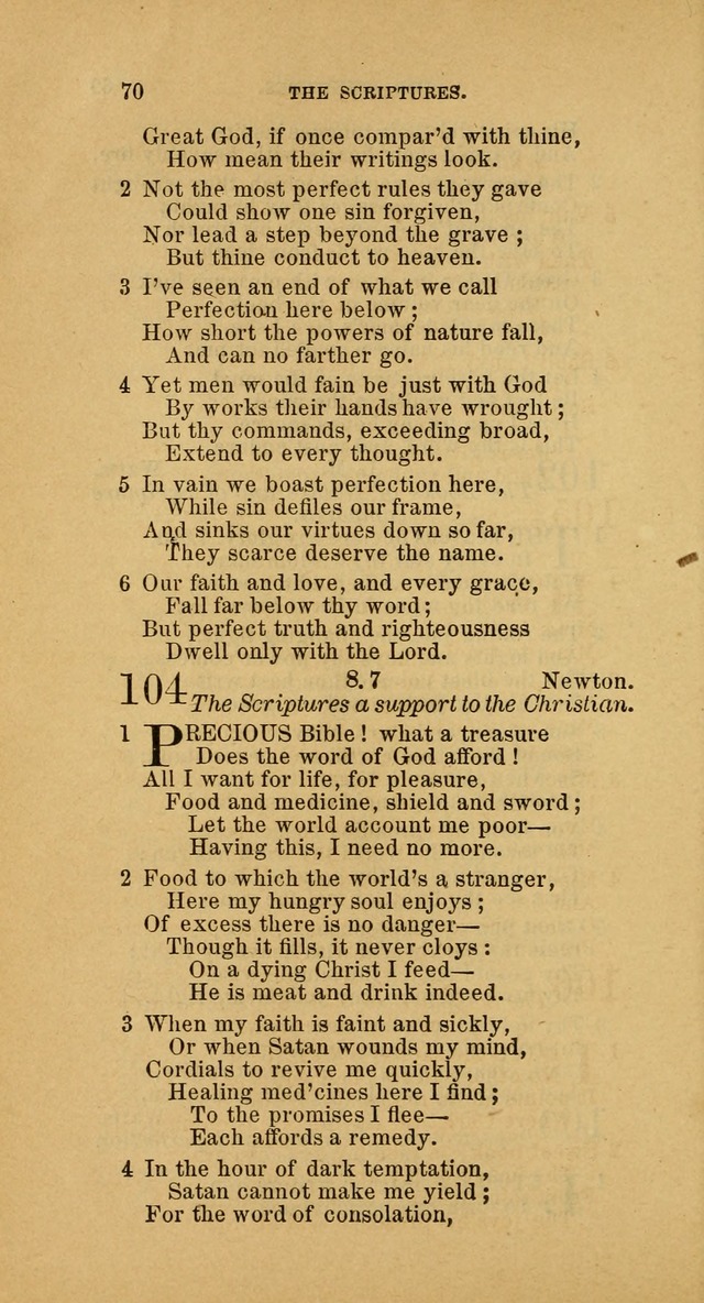 The Baptist Hymn Book: comprising a large and choice collection of psalms, hymns and spiritual songs, adapted to the faith and order of the Old School, or Primitive Baptists (2nd stereotype Ed.) page 70