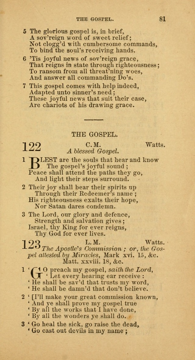 The Baptist Hymn Book: comprising a large and choice collection of psalms, hymns and spiritual songs, adapted to the faith and order of the Old School, or Primitive Baptists (2nd stereotype Ed.) page 81
