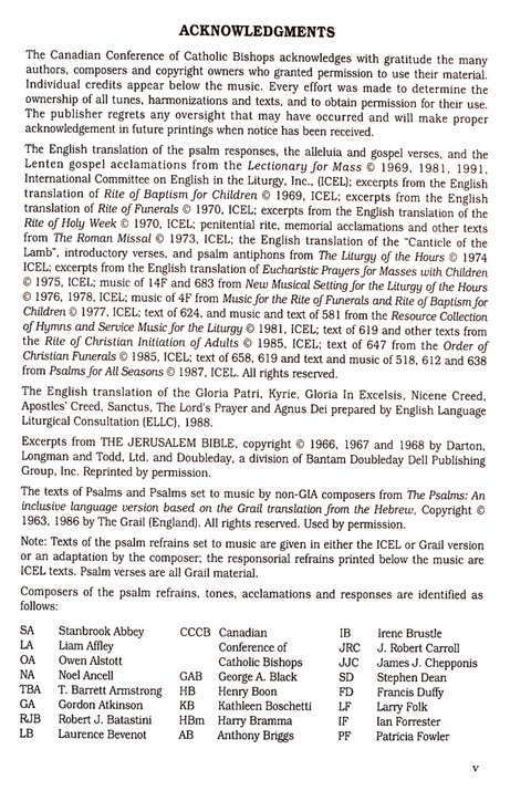 Catholic Book of Worship III page vi