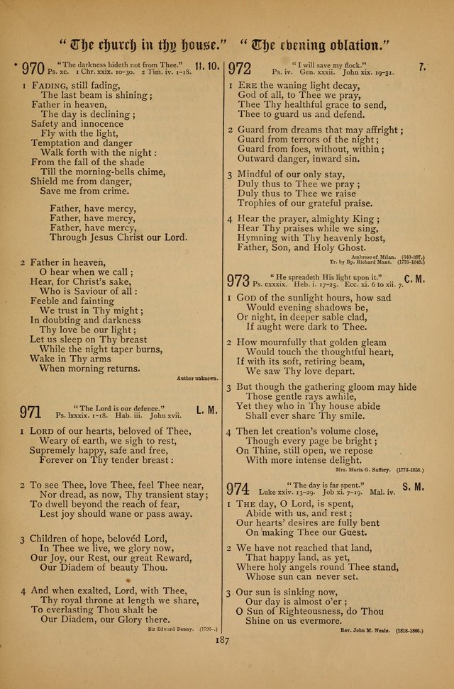 The Clifton Chapel Collection of "Psalms, Hymns, and Spiritual Songs": for public, social and family worship and private devotions at the Sanitarium, Clifton Springs, N. Y. page 187