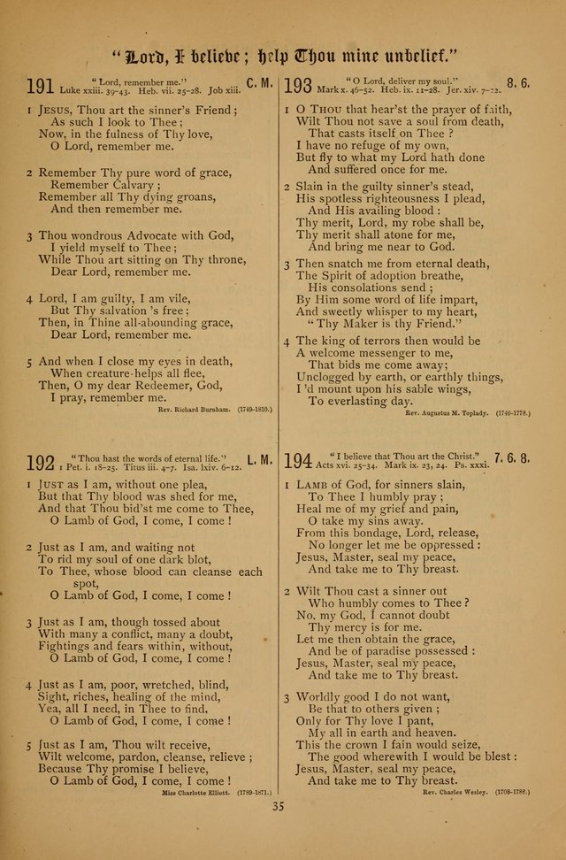 The Clifton Chapel Collection of "Psalms, Hymns, and Spiritual Songs": for public, social and family worship and private devotions at the Sanitarium, Clifton Springs, N. Y. page 35