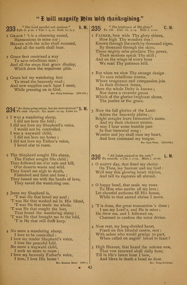 The Clifton Chapel Collection of "Psalms, Hymns, and Spiritual Songs": for public, social and family worship and private devotions at the Sanitarium, Clifton Springs, N. Y. page 43
