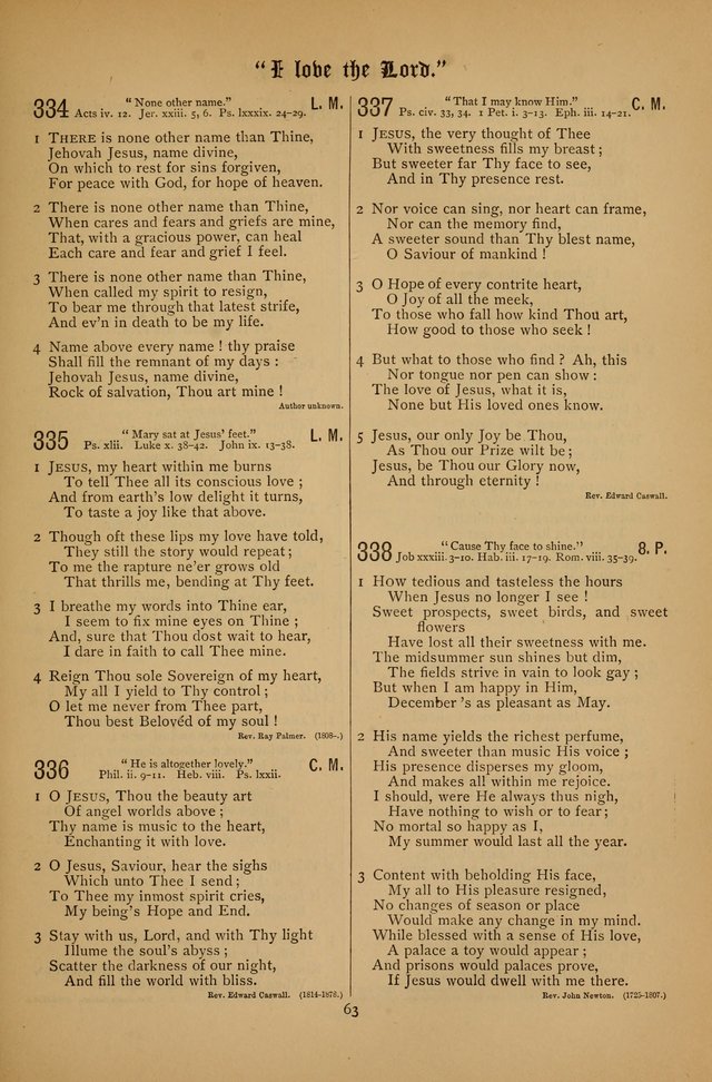The Clifton Chapel Collection of "Psalms, Hymns, and Spiritual Songs": for public, social and family worship and private devotions at the Sanitarium, Clifton Springs, N. Y. page 63