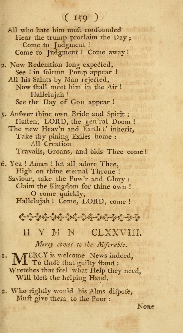 The Christians Duty, exhibited, in a series of Hymns: collected from various authors, designed for the worship of God, and for the edification of Christians (1st Ed.) page 159
