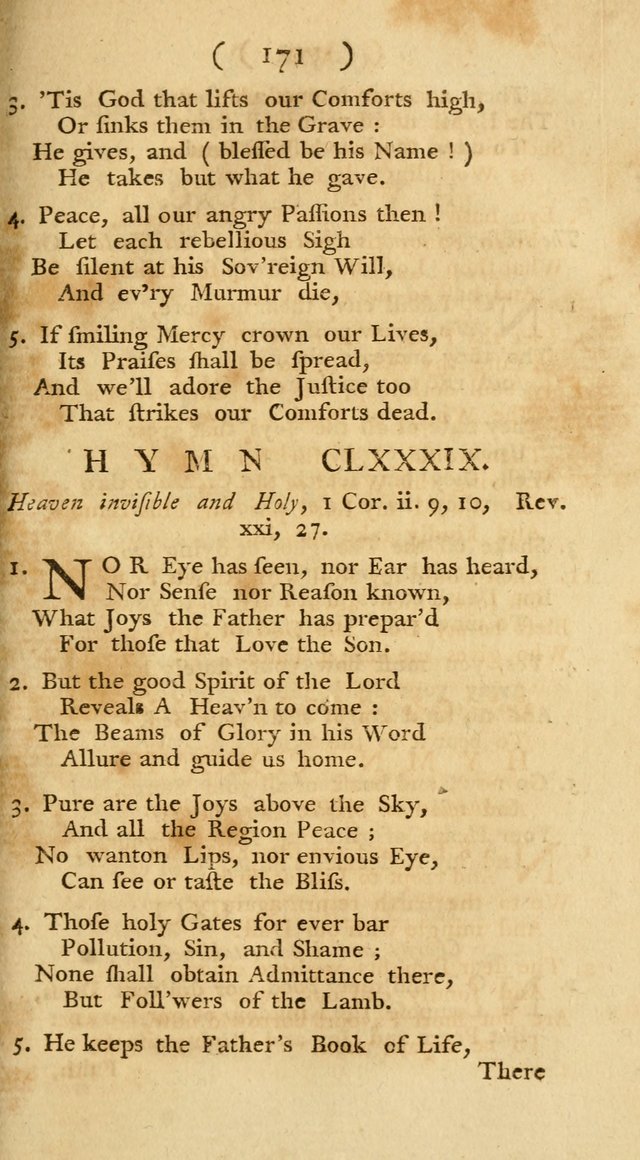 The Christians Duty, exhibited, in a series of Hymns: collected from various authors, designed for the worship of God, and for the edification of Christians (1st Ed.) page 171