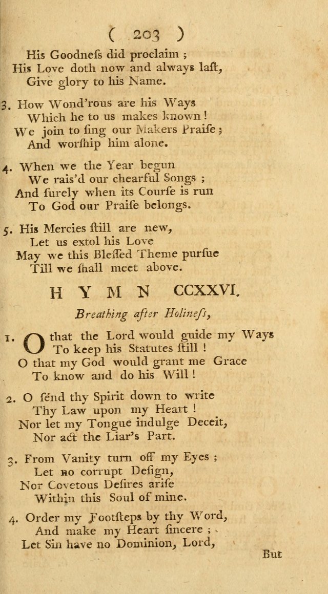 The Christians Duty, exhibited, in a series of Hymns: collected from various authors, designed for the worship of God, and for the edification of Christians (1st Ed.) page 203