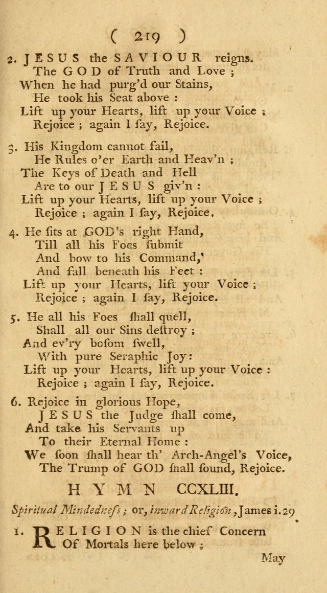 The Christians Duty, exhibited, in a series of Hymns: collected from various authors, designed for the worship of God, and for the edification of Christians (1st Ed.) page 219
