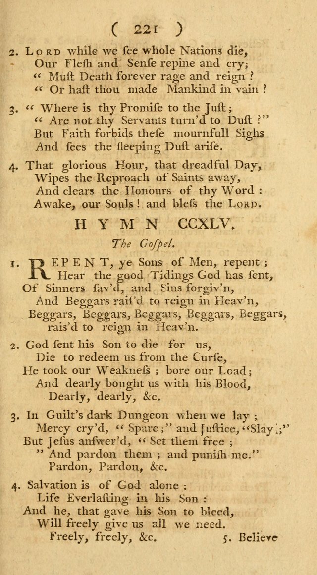 The Christians Duty, exhibited, in a series of Hymns: collected from various authors, designed for the worship of God, and for the edification of Christians (1st Ed.) page 221