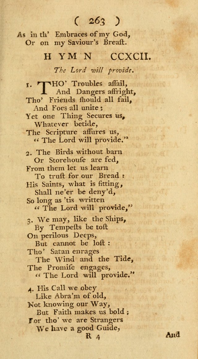 The Christians Duty, exhibited, in a series of Hymns: collected from various authors, designed for the worship of God, and for the edification of Christians (1st Ed.) page 263