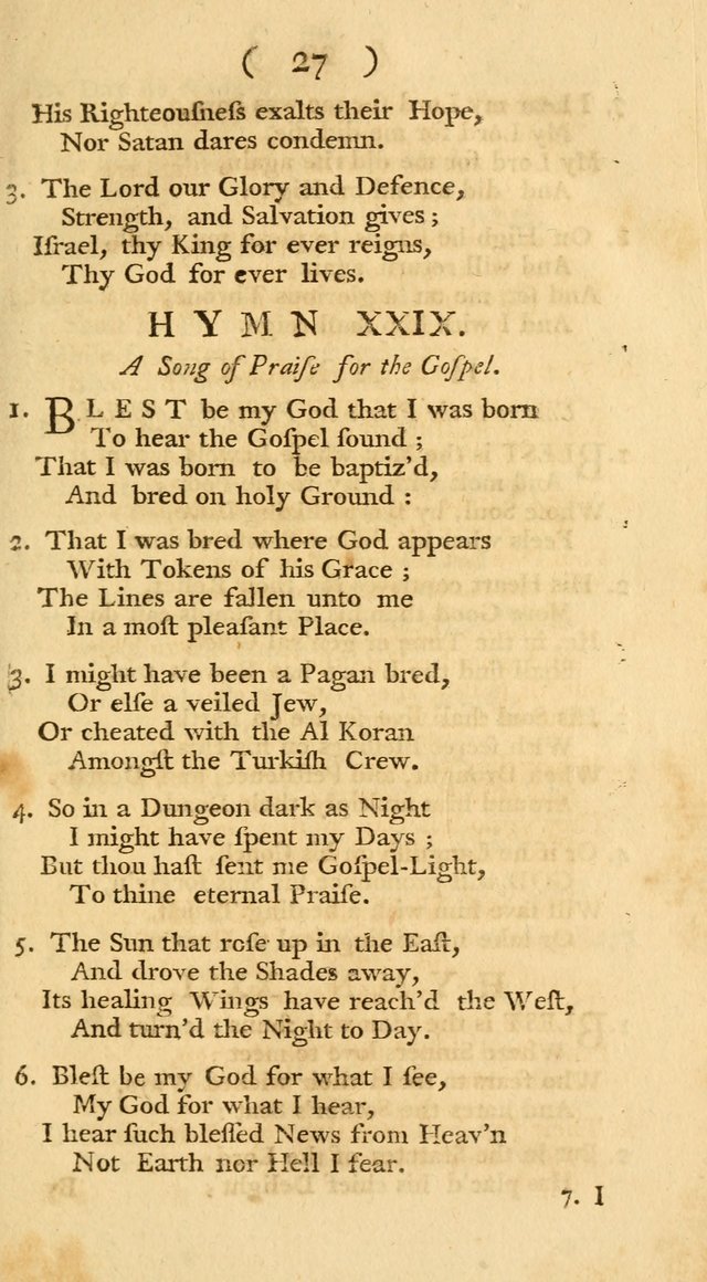 The Christians Duty, exhibited, in a series of Hymns: collected from various authors, designed for the worship of God, and for the edification of Christians (1st Ed.) page 27