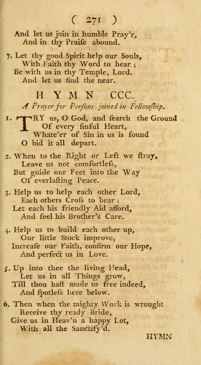 The Christians Duty, exhibited, in a series of Hymns: collected from various authors, designed for the worship of God, and for the edification of Christians (1st Ed.) page 271