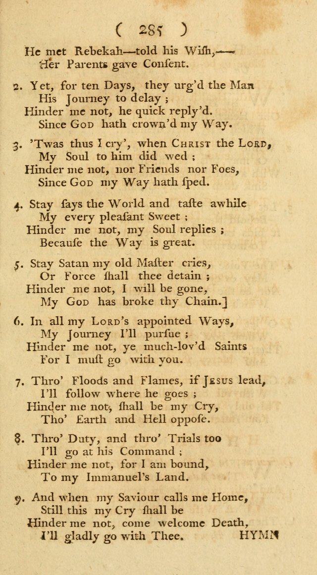 The Christians Duty, exhibited, in a series of Hymns: collected from various authors, designed for the worship of God, and for the edification of Christians (1st Ed.) page 285